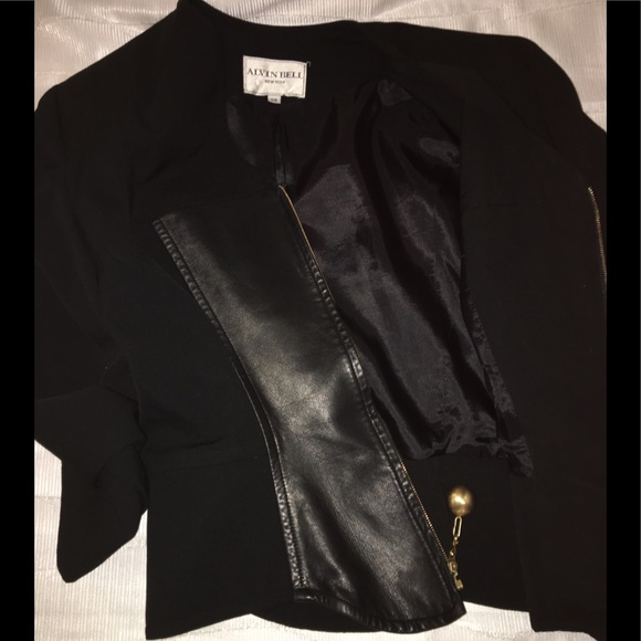 Black leather paneled blazer - Picture 4 of 5
